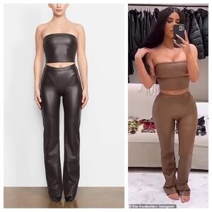 SKIMS Espresso Faux Leather Bootcut Pants XL As Seen On Kim Kardashian